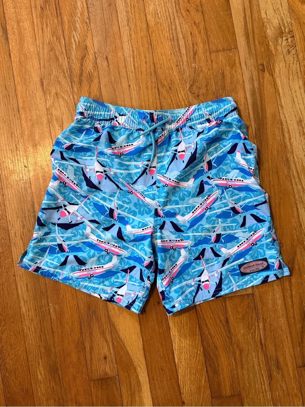 Kids Vineyard Vines Blue Airplane Print Swim Shorts